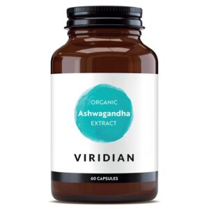 Viridian Organic Ashwagandha Extract 60 Veg Caps high-strength organic ashwagandha root supplement in vegan capsules.