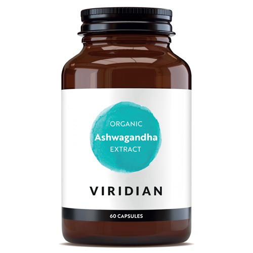 Ashwagandha-5 Viridian Organic Ashwagandha Extract 60 Veg Caps high-strength organic ashwagandha root supplement in vegan capsules.