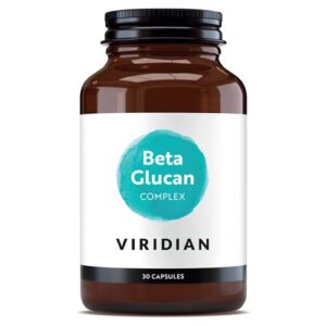 Viridian Beta Glucan Complex 30 Capsules with beta glucan, vitamin C, zinc and vegan vitamin D3 for immune support.