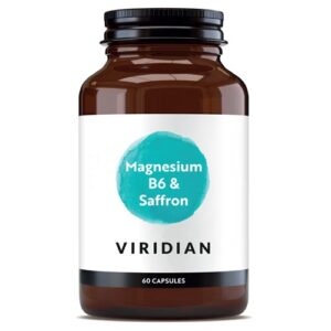 Viridian Magnesium B6 & Saffron capsules for relaxation, wellbeing and nervous system support.