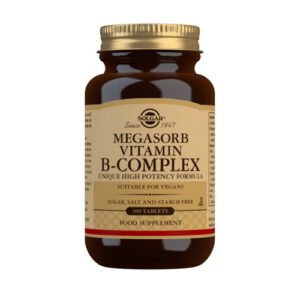 Solgar Megasorb Vitamin B-Complex 100 Tablets high potency B vitamin supplement for energy, mental performance and nervous system support.
