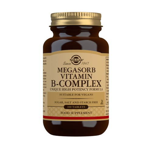Megasorb-100 Solgar Megasorb Vitamin B-Complex 100 Tablets high potency B vitamin supplement for energy, mental performance and nervous system support.