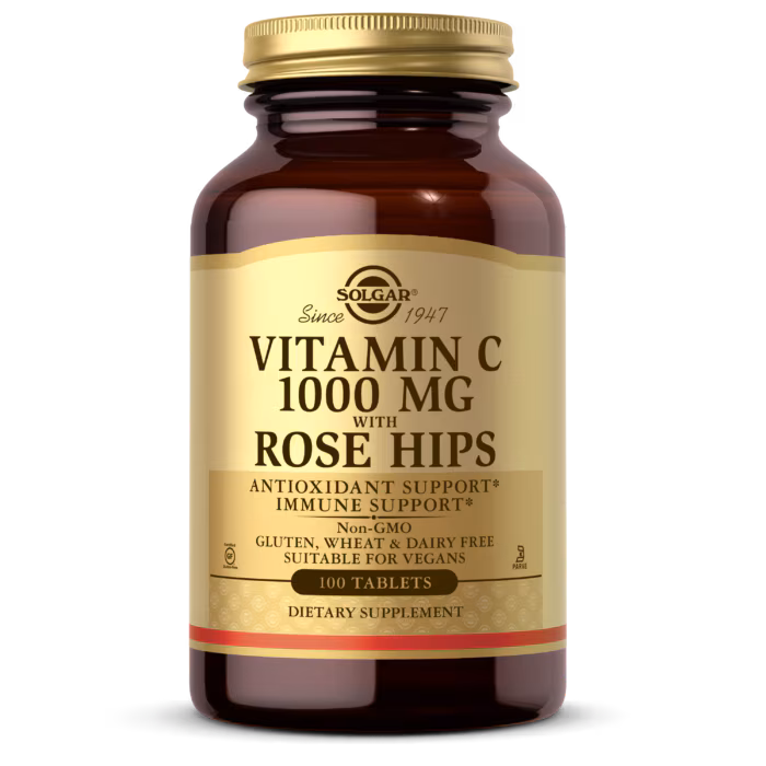 SO_024007_F Solgar Vitamin C 1000mg with Rose Hips 100 Tablets High Strength Immune Support Supplement.