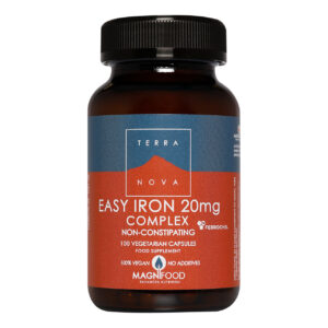 Terranova Easy Iron 20mg Complex 100 vegetarian capsules with Magnifood wholefood blend for energy and iron support.