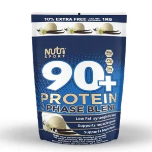 NutriSport 90+ Protein Blend Vanilla 1kg multi-phase protein powder for muscle recovery and lean muscle support.