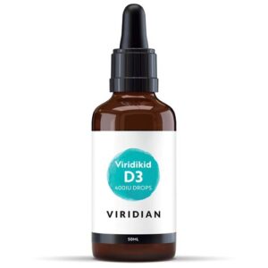 Viridian Vitamin D3 Drops 400IU 50ml vegan liquid vitamin D supplement with natural orange flavour.