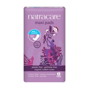 Natracare Maxi Pads Super 12 Pads Organic Cotton Plastic Free Feminine Care Product.