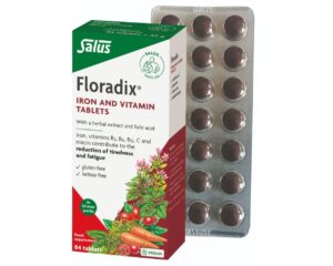 Floradix Iron Tablets 84 tablets with iron, vitamin C and B vitamins to support energy levels and reduce tiredness and fatigue.