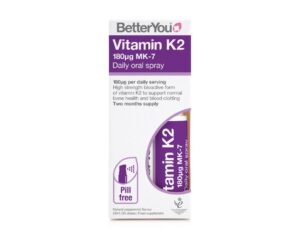 BetterYou Vitamin K2 Daily Oral Spray 25ml providing 180μg vitamin K2 MK-7 for bone health and normal blood clotting.