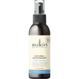 Sukin Natural Deodorant Fresh Cotton 125ml aluminium-free natural deodorant spray with fresh ocean fragrance