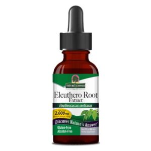 Nature's Answer Eleuthero Root Extract 60ml alcohol-free liquid herbal supplement with dropper bottle.
