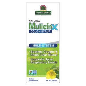 Nature’s Answer Mullein Cough Syrup herbal respiratory support formula with mullein, elderberry and marshmallow root.
