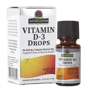Nature’s Answer Vitamin D3 Drops 4000IU liquid vitamin D supplement in olive oil for immune and bone support.