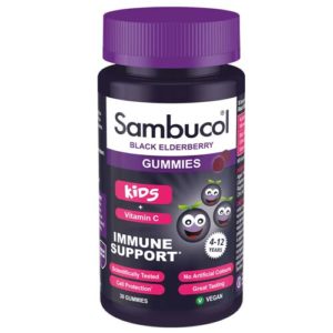 Sambucol Black Elderberry Kids Gummies 30 gummies immune support supplement for children.