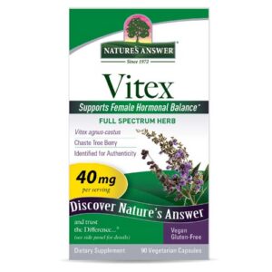 Nature’s Answer Vitex 90 capsules with chaste tree berry extract for women’s wellness support.