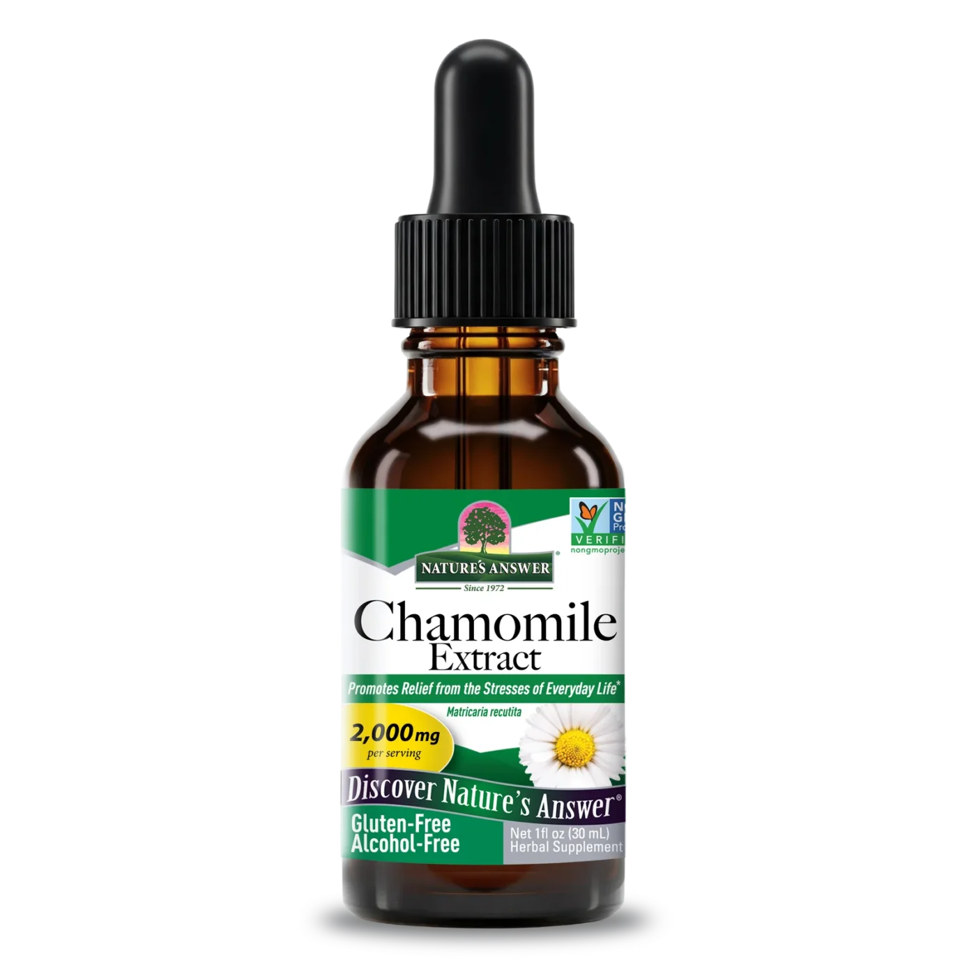 af35-natures-answer-chamomile-extract-liquid-1oz Nature's Answer Chamomile Extract 30ml alcohol-free liquid herbal supplement.