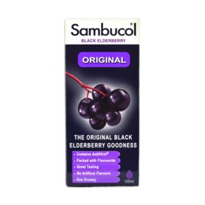 Sambucol Original Elderberry Liquid immune support supplement with black elderberry extract for adults and children.