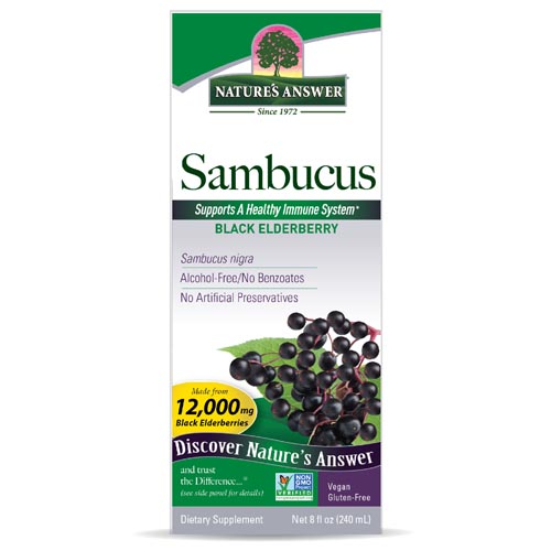 sambucus-box Nature’s Answer Sambucus Elderberry liquid extract with concentrated elderberry for immune and seasonal wellness support.