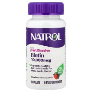 Biotin Fast Dissolve 10000mcg Strawberry Flavour Tablets 60 Tabs for Hair Skin and Nails