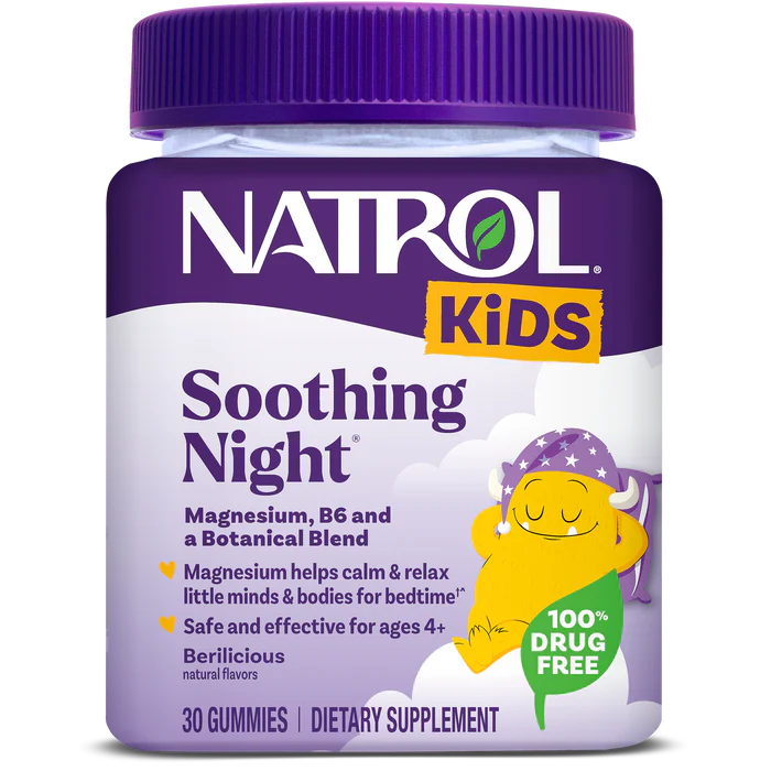 8020_KidsSoothingNight_Gummy_30ct_Shrink_022525_Front_DS Natrol Kids Soothing Night Gummies 30 Gummies with Magnesium Vitamin B6 Chamomile Lemon Balm and Lavender