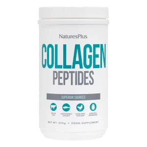 Nature’s Plus Collagen Peptides unflavoured powder supplement with multi-source collagen and vitamin C for skin, hair, nails and joint support.