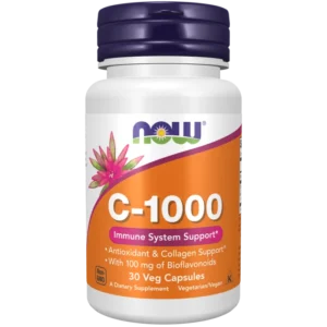 NOW Foods C-1000 Vitamin C with citrus bioflavonoids and rutin 30 vegetable capsules.
