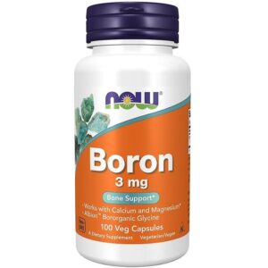 NOW Foods Boron 3mg mineral supplement 100 capsules with Albion Bororganic Glycine Chelate.