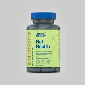 Applied Nutrition Gut Health 60 capsules with probiotics, digestive enzymes, L-Glutamine, Inulin and Ginger Root for digestive and gut microbiome support.