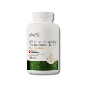 OstroVit KSM-66 Ashwagandha Magnesium and Vitamin B6 90 Capsules for relaxation, energy production, nervous system and wellbeing support.