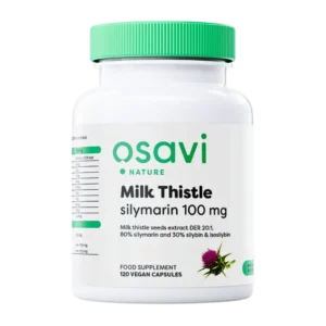Osavi Milk Thistle Silymarin 100mg 120 Vegan Capsules concentrated milk thistle seed extract with 100mg silymarin per capsule.