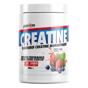 Per4m Creatine Monohydrate Berry Blast 400g flavoured creatine powder with zero sugar and 80 servings.