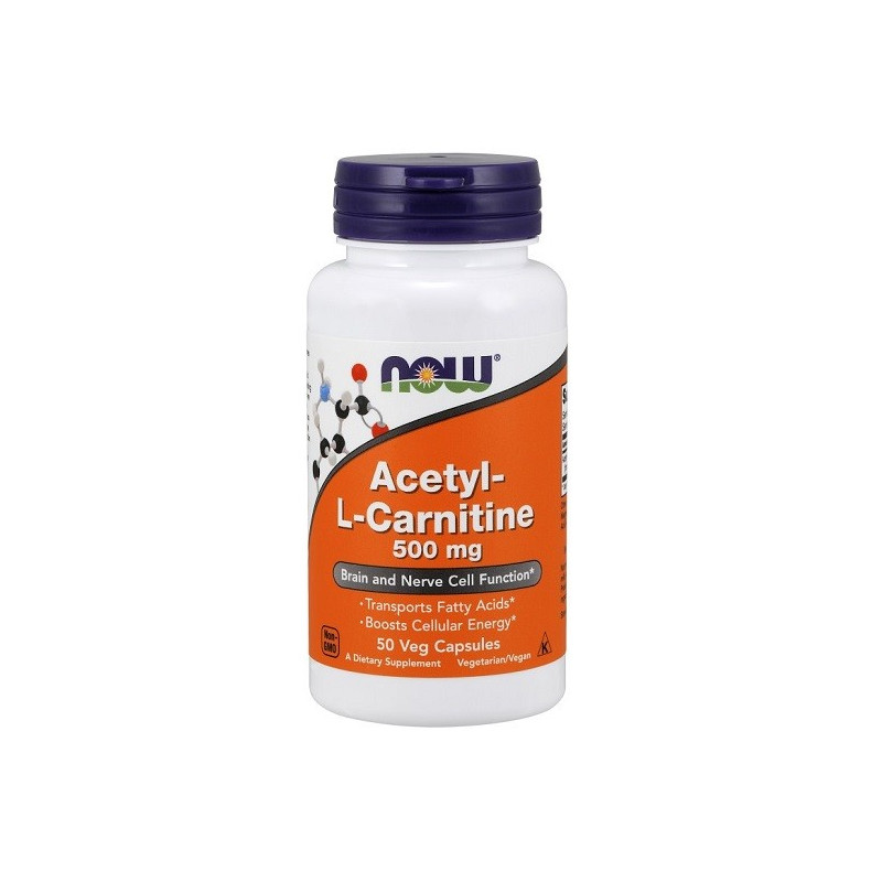 acetyl-l-carnitine-50-caps NOW Foods Acetyl-L-Carnitine 500mg 50 vegetarian capsules for energy production, cognitive function and nervous system support.