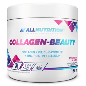 ALLNUTRITION Collagen Beauty Strawberry 158g collagen powder with biotin, vitamin C, zinc and selenium for skin, hair and nail support.