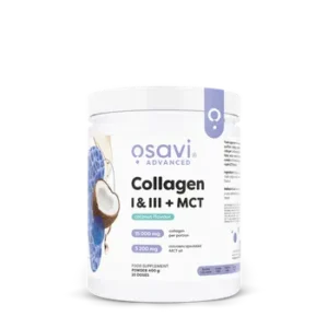 Osavi Collagen Type I and III with MCT Coconut 400g collagen peptides powder with coconut-derived MCT oil.